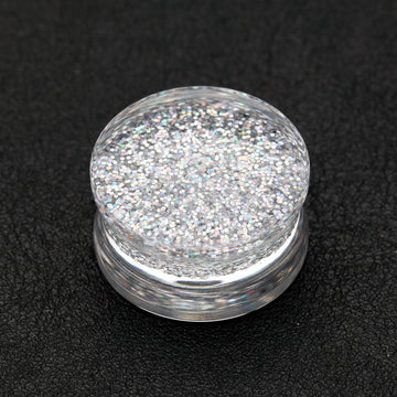 Detail View 1 of A Pair of Ultra Shine Glittered Double Flared Acrylic Ear Gauge Plug-Aurora Borealis